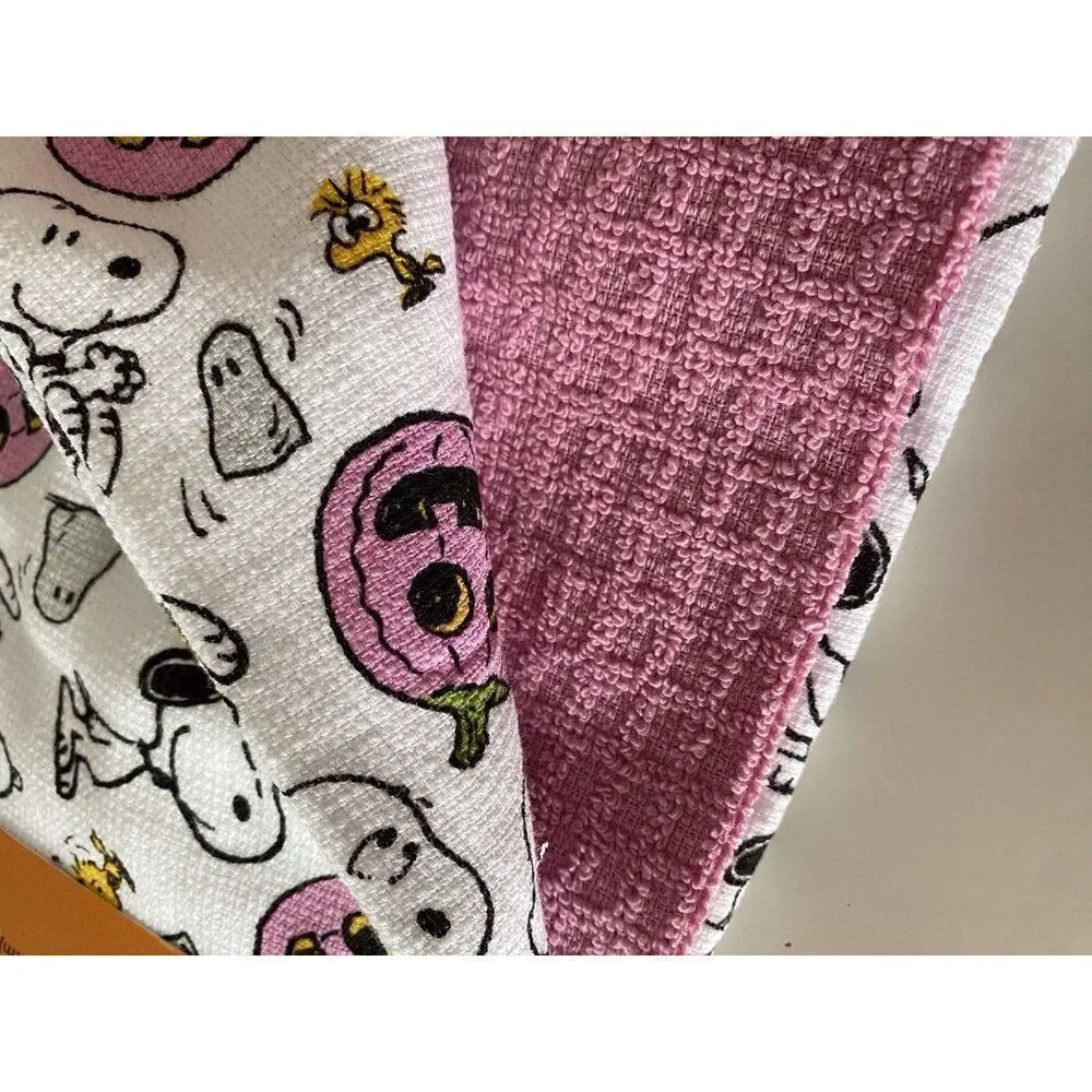 3 Pack Peanuts Snoopy Woodstock Halloween‎ Kitchen Towels Pink Pumpkin 16 X 26”